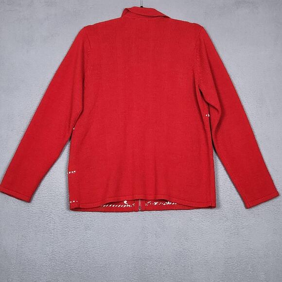 Emma James Sweater Womens Medium Red Zip Cardigan Reindeer Christmas Holiday - Picture 2 of 14